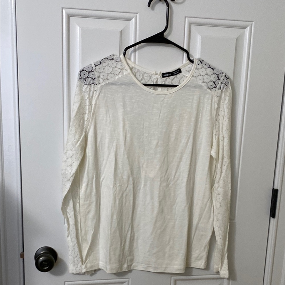 Shein Cream Lace Long Sleeve Blouse